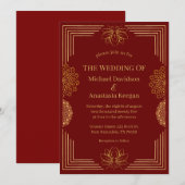 modern rood goud - indiase geometrische bruiloft kaart (Voorkant / Achterkant)