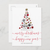 MODERN Rood & Goud Kerstwensen Bauble Tree Feestdagenkaart (Voorkant / Achterkant)