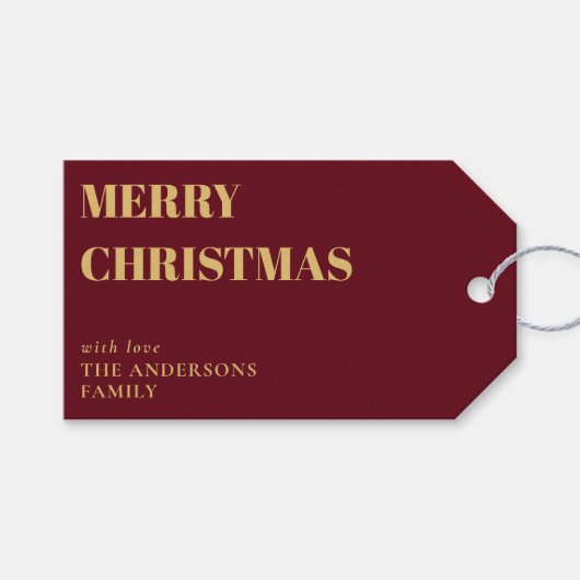 Modern Rood Goud Minimale Hedendaagse Kerstmis Cadeaulabel (Voorkant (Horizontaal))