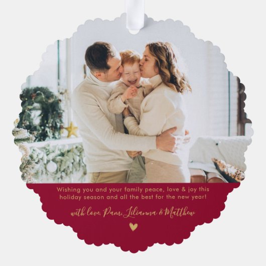Modern Rood Goud Script 2 Foto Kerstmis Ornament Kaart (Achterkant)