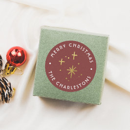 Modern rood & goud Sparkles Vrolijk Kerstfeest Ronde Sticker