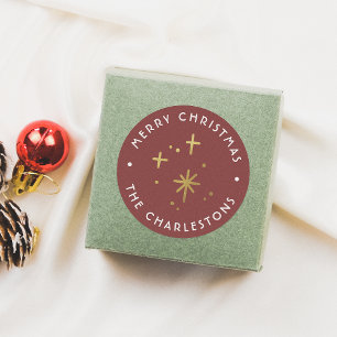 Modern rood & goud Sparkles Vrolijk Kerstfeest Ronde Sticker
