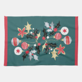 Modern Rood Goud & Zilver Ornamenten Blauwgroen Theedoek (Horizontaal)