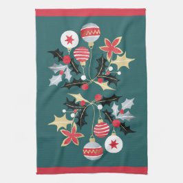 Modern Rood Goud & Zilver Ornamenten Blauwgroen Theedoek