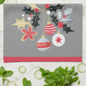 Modern Rood Goud & Zilver Ornamenten Grijs Theedoek (Gevouwen)