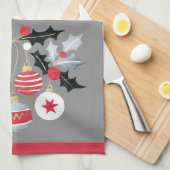 Modern Rood Goud & Zilver Ornamenten Grijs Theedoek (Quarter Fold)