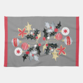 Modern Rood Goud & Zilver Ornamenten Grijs Theedoek (Horizontaal)