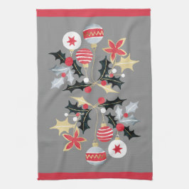 Modern Rood Goud & Zilver Ornamenten Grijs Theedoek