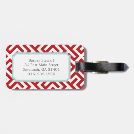 Modern rood Grieks zeer belangrijk geometrisch Bagagelabel (Achterkant horizontaal)