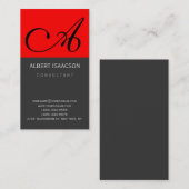 Modern Rood Grijs Eenvoudig Monogram Visitekaartje (Voorkant / Achterkant)