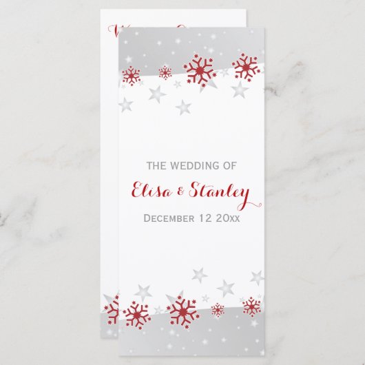 Modern rood, grijs sneeuwvlokken winter bruiloft p programmakaart (Voorkant / Achterkant)