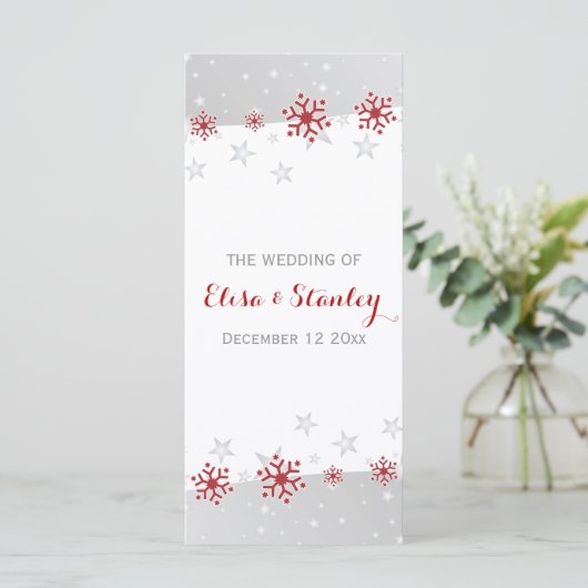 Modern rood, grijs sneeuwvlokken winter bruiloft p programmakaart (Staand voorkant)