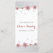 Modern rood, grijs sneeuwvlokken winter bruiloft p programmakaart (Voorkant)