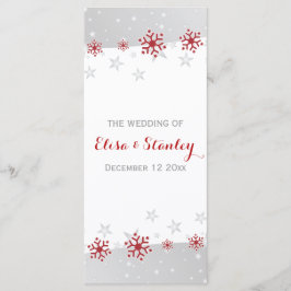 Modern rood, grijs sneeuwvlokken winter bruiloft p programmakaart