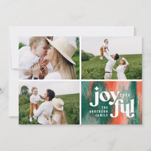 Modern rood groen abstract beschilderd kerstfeest feestdagenkaart (Voorkant)