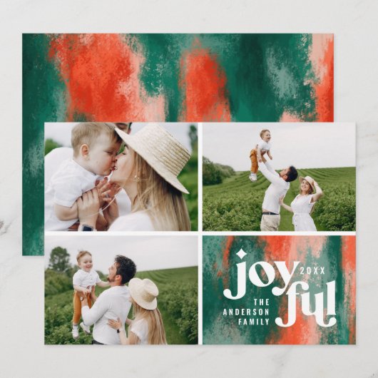 Modern rood groen abstract beschilderd kerstfeest feestdagenkaart (Voorkant / Achterkant)