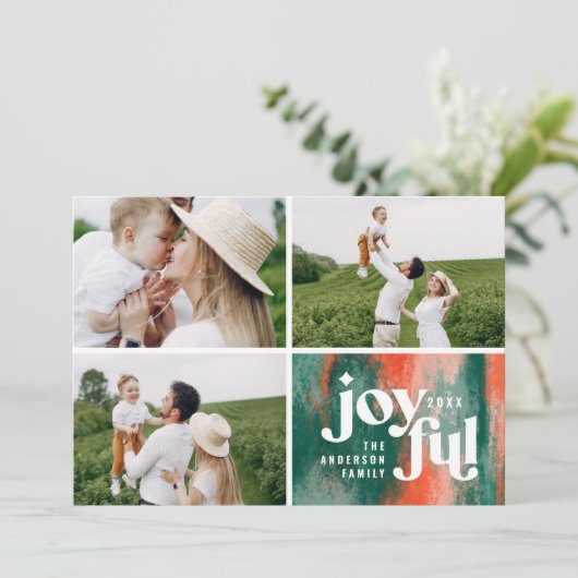 Modern rood groen abstract beschilderd kerstfeest feestdagenkaart (Staand voorkant)