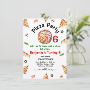Modern Rood Groen Any Age Pizza Party Verjaardag Kaart
