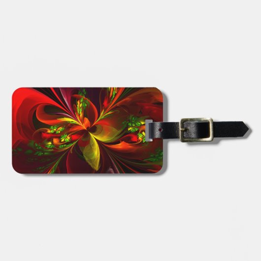 Modern rood groen bloemig Abstract kunstpatroon #0 Bagagelabel (Voorkant horizontaal)