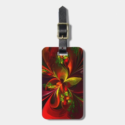 Modern rood groen bloemig Abstract kunstpatroon #0 Bagagelabel (Voorkant verticaal)