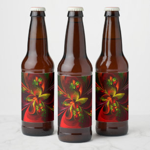 Modern rood groen bloemig Abstract kunstpatroon #0 Bier Etiket