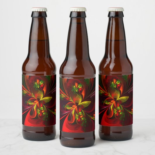 Modern rood groen bloemig Abstract kunstpatroon #0 Bier Etiket (Flessen)
