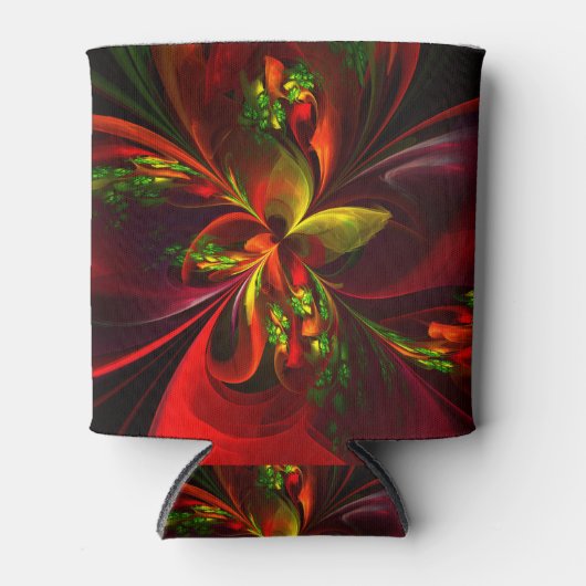 Modern rood groen bloemig Abstract kunstpatroon #0 Blikjeskoeler (Voorkant)