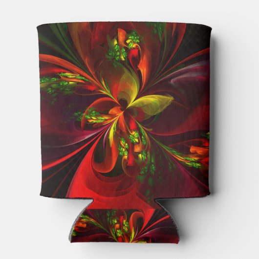 Modern rood groen bloemig Abstract kunstpatroon #0 Blikjeskoeler (Achterkant)