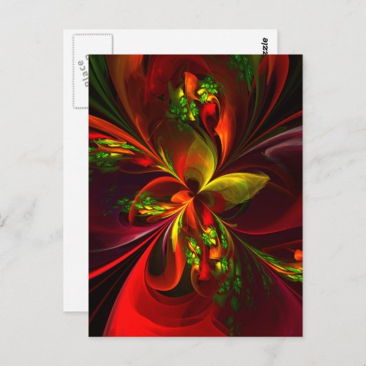 Modern rood groen bloemig Abstract kunstpatroon #0 Briefkaart (Voorkant / Achterkant)