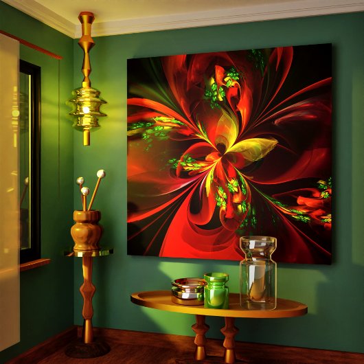 Modern rood groen bloemig Abstract kunstpatroon #0 Canvas Afdruk