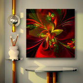 Modern rood groen bloemig Abstract kunstpatroon #0 Canvas Afdruk
