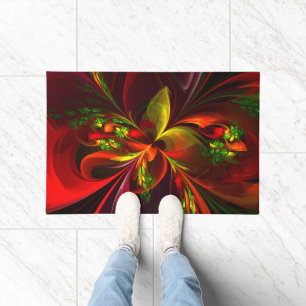 Modern rood groen bloemig Abstract kunstpatroon #0 Deurmat