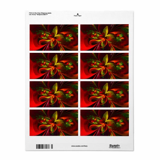 Modern rood groen bloemig Abstract kunstpatroon #0 Etiket (Full Sheet)