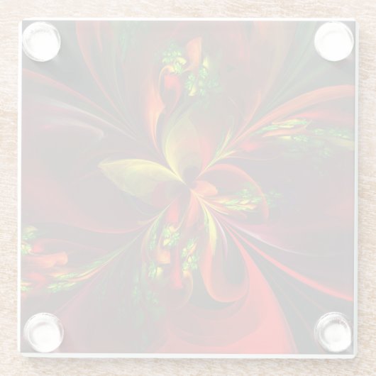 Modern rood groen bloemig Abstract kunstpatroon #0 Glazen Onderzetter (Achterkant)