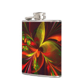 Modern rood groen bloemig Abstract kunstpatroon #0 Heupfles (Links)