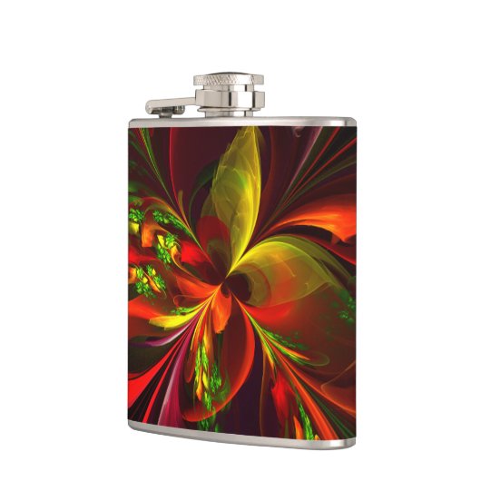 Modern rood groen bloemig Abstract kunstpatroon #0 Heupfles (Links)