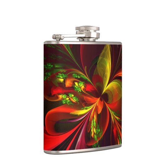 Modern rood groen bloemig Abstract kunstpatroon #0 Heupfles (Rechts)