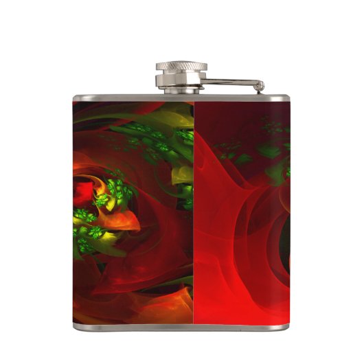 Modern rood groen bloemig Abstract kunstpatroon #0 Heupfles (Achterkant)