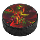 Modern rood groen bloemig Abstract kunstpatroon #0 Hockey Puck (3/4)