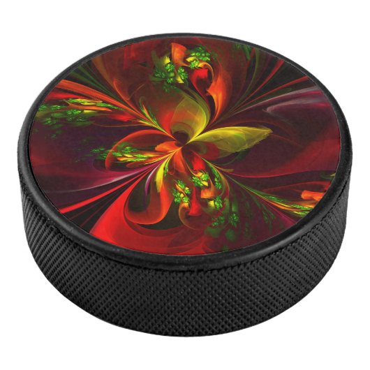 Modern rood groen bloemig Abstract kunstpatroon #0 Hockey Puck (3/4)