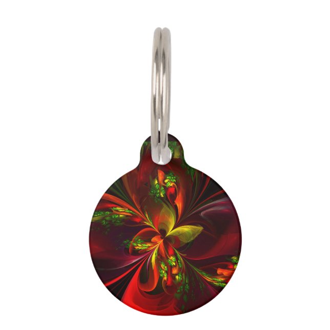 Modern rood groen bloemig Abstract kunstpatroon #0 Huisdierpenning (Voorkant)