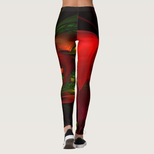 Modern rood groen bloemig Abstract kunstpatroon #0 Leggings (Achterkant)