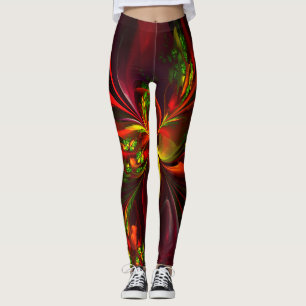 Modern rood groen bloemig Abstract kunstpatroon #0 Leggings