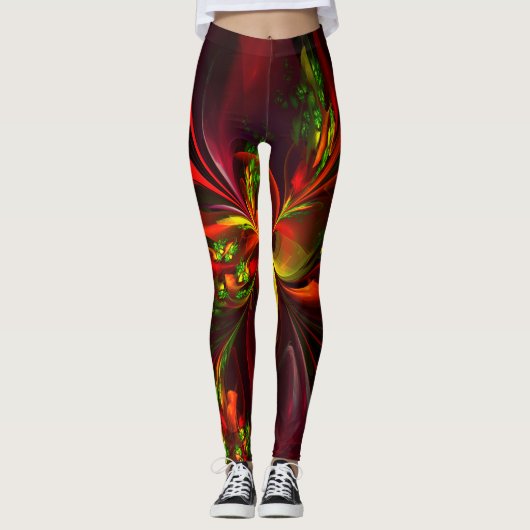 Modern rood groen bloemig Abstract kunstpatroon #0 Leggings (Voorkant)