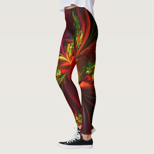 Modern rood groen bloemig Abstract kunstpatroon #0 Leggings (Links)