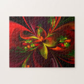 Modern rood groen bloemig Abstract kunstpatroon #0 Legpuzzel (Horizontaal)
