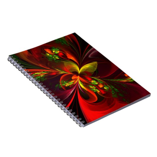 Modern rood groen bloemig Abstract kunstpatroon #0 Notitieboek (Rechterzijde)