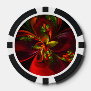 Modern rood groen bloemig Abstract kunstpatroon #0 Poker Chips