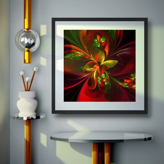 Modern rood groen bloemig Abstract kunstpatroon #0 Poster