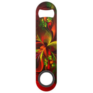 Modern rood groen bloemig Abstract kunstpatroon #0 Speed Flessenopener